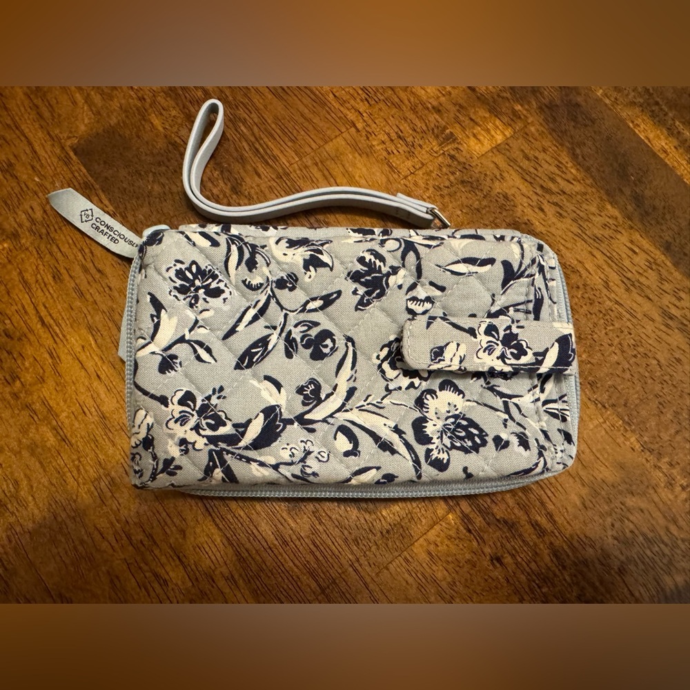 Vera Bradley Gray and Blue Floral Wristlet